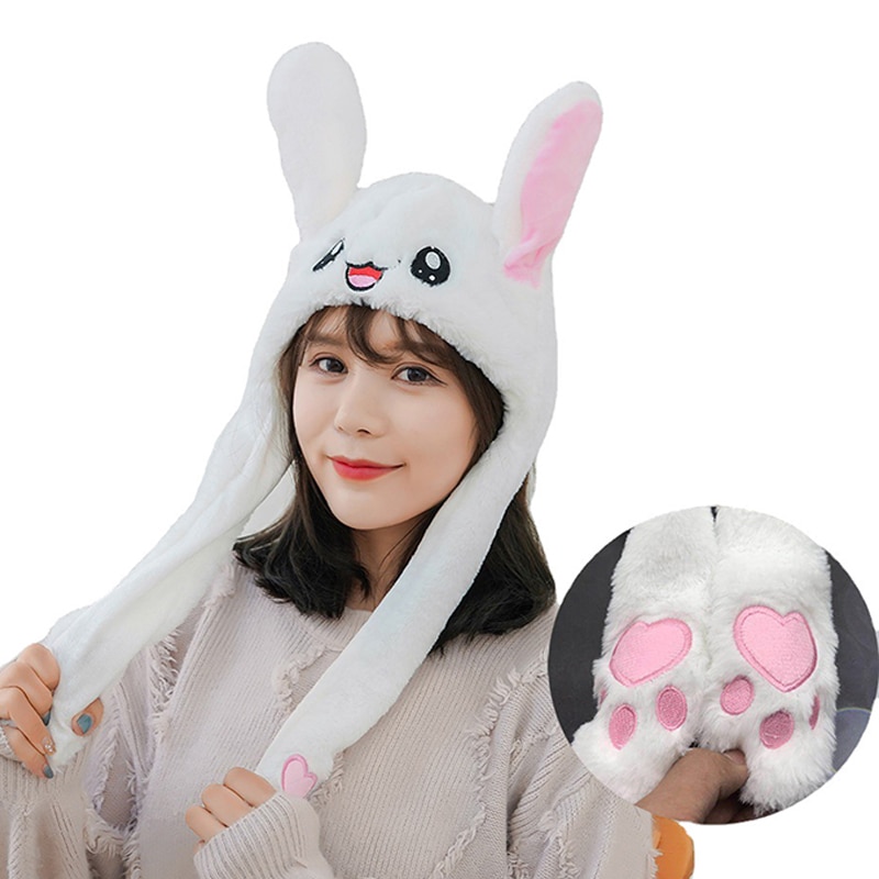 Cute Bunny Hat With Moving Ears Cartoon Bunny Ears Beanie Hat Sweet Plush Airbag Cap Party Costume Birthday Gift Toy Bunny Hats